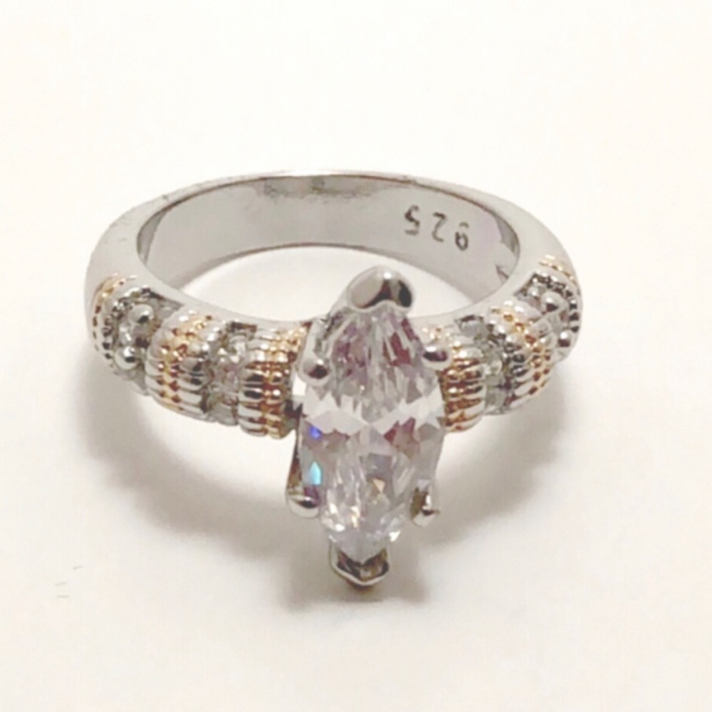 Two Tone Sterling Silver Marquise Ring